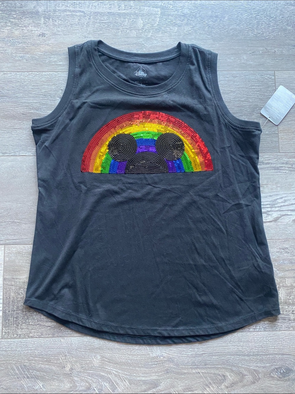 Disney Pride Tank Womens Sz Medium Black Rainbow Sequin Mickey Design NWT